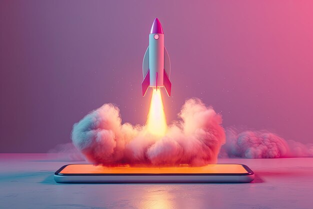 Photo rocket launching from smartphone screen