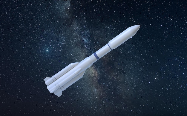 Rocket and nebula 3d rendering
