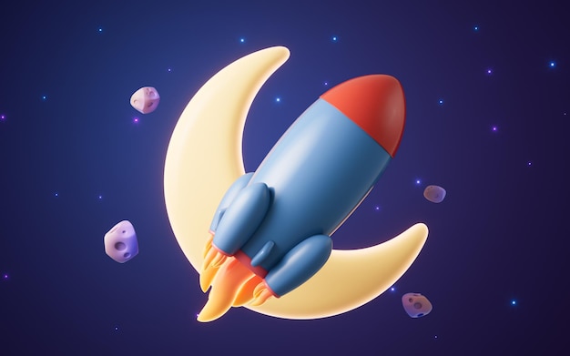 Rocket and outer space 3d rendering