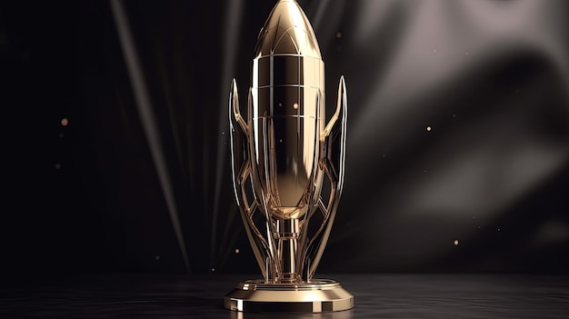 Rocket shaped trophy illustration business and startup concept black background Generative AI