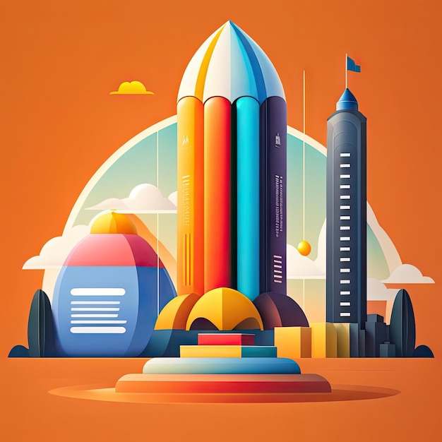 Rocket ship and bar chart illustration