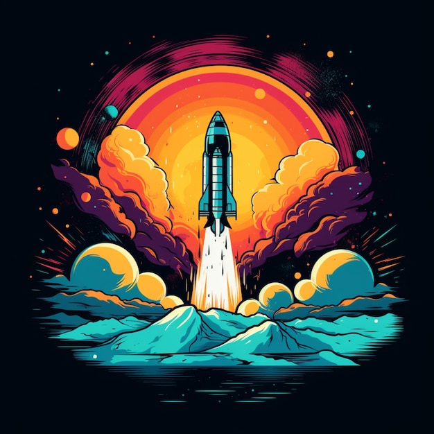 rocket ship illustration design