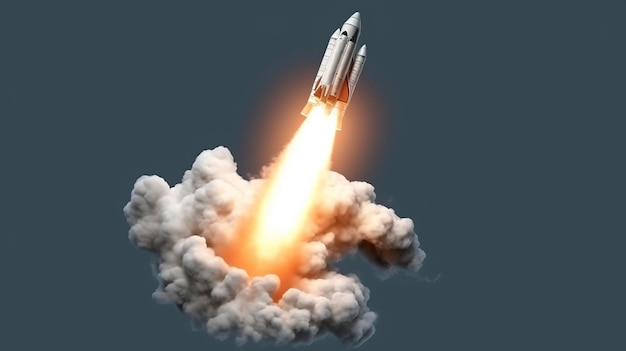 A rocket soaring through the clouds towards space Generative ai