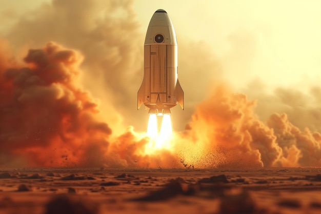 Rocket spacecraft take off from Mars Launch