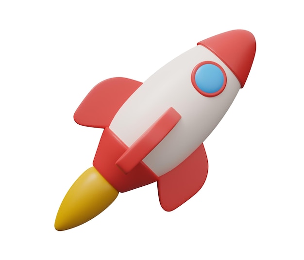 Rocket spaceship 3d icon 3d render minimal cartoon illustration