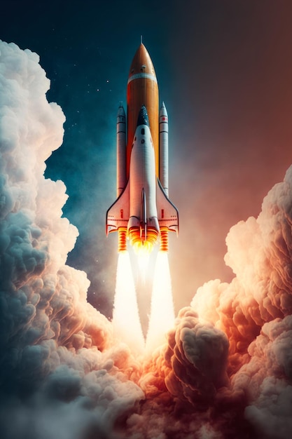 Rocket spaceship launch illustration