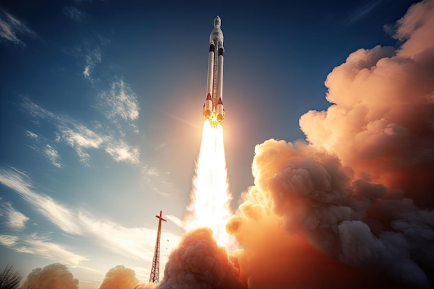 Rocket stars into space Spaceship takes off into the sky on a mission Generative AI