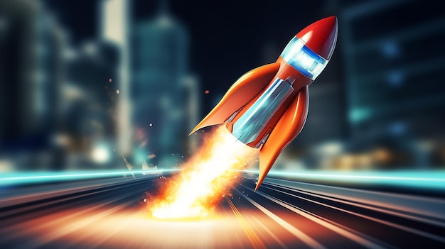 Rocket start 3d cartoon grafiek computer design idee startup internet technologie snelheid