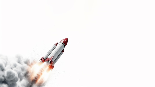 The rocket takes off on a white background Generative AI