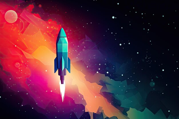 Rocket taking off illustration startup and ideas concept background Generative AI