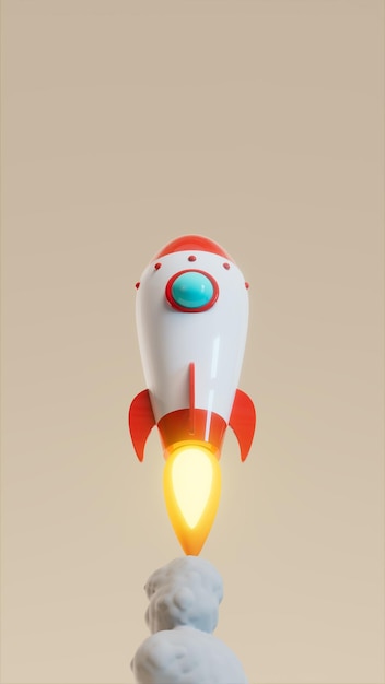 Rocket type spaceship toy on yellow stage children's theme 3d rendering