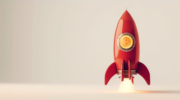 Photo rocket with bitcoin on copy space empty background ai generative illustration