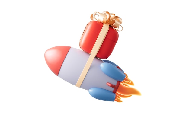 Rocket with cartoon style 3d rendering