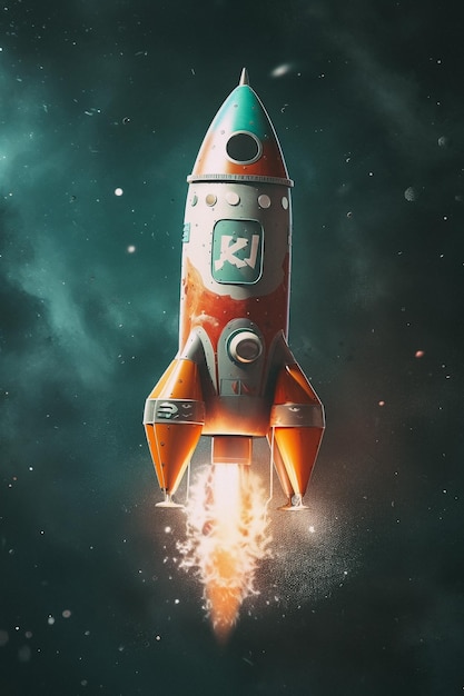 A rocket with the letter k on it
