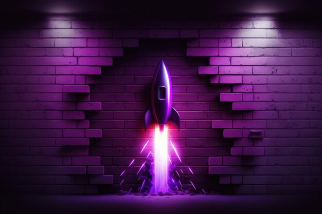 A rocket with purple lights on it is coming out of a hole.