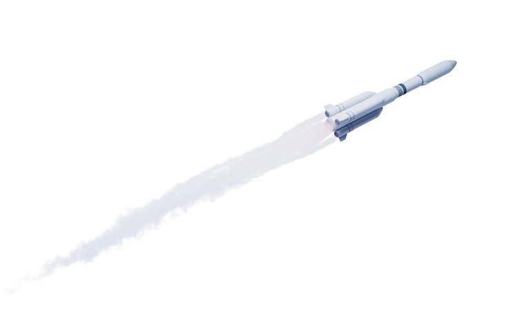 Photo 火と煙を吐くロケット 3dレンダリング デジタル図
