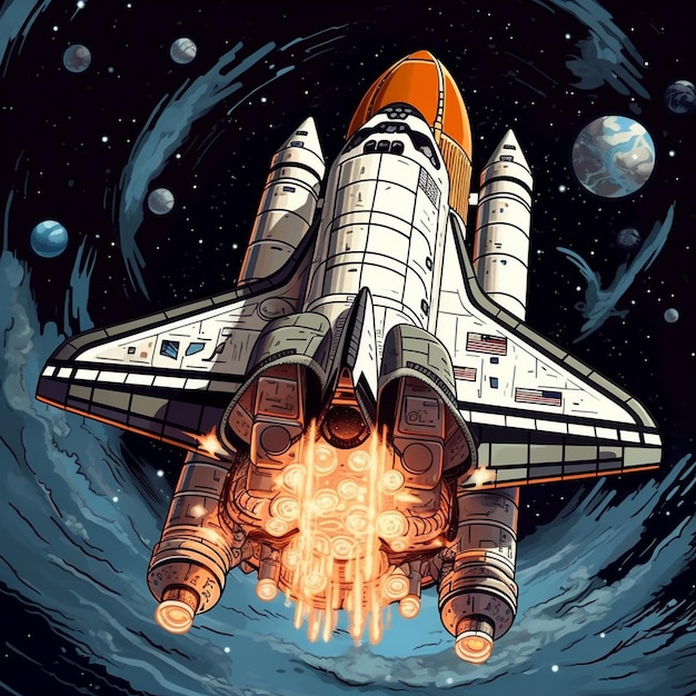 Foto rocketing to the stars een dynamische collectie van space shuttle launch en rocket illustraties