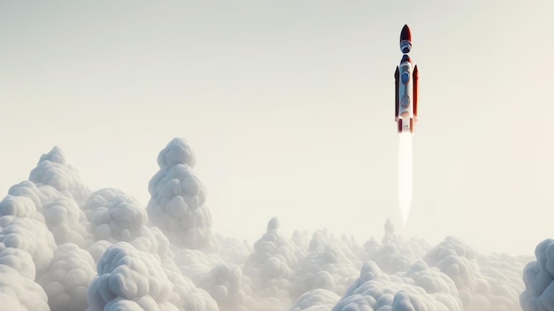 Фото Ракеты запускаются концепции успеха и роста 3d-рендеринга