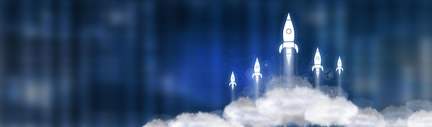 Rockets flying over clouds Business Startup