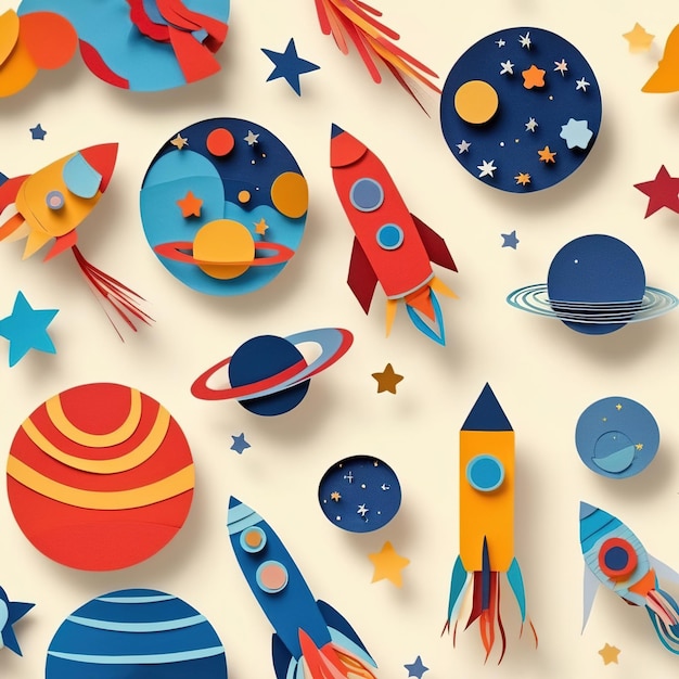 宇宙ロケットは紙で作られた 伝統的な紙切り 紙切り 手作り 装飾 子供の病気
