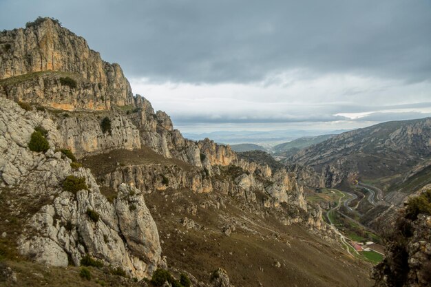 Rocks for climbing and Pancorbo viewpoint Area of mountains and plateau of Burgos