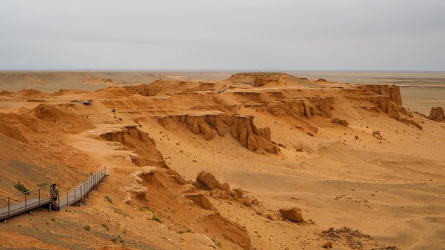 Rocks formation of Flaming Cliffs in Gobi désert of Mongolia