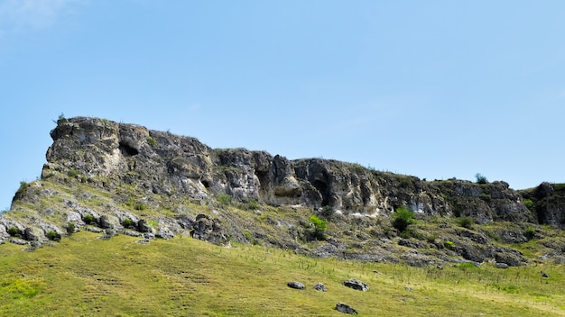 Rocks and green grass on a summer day