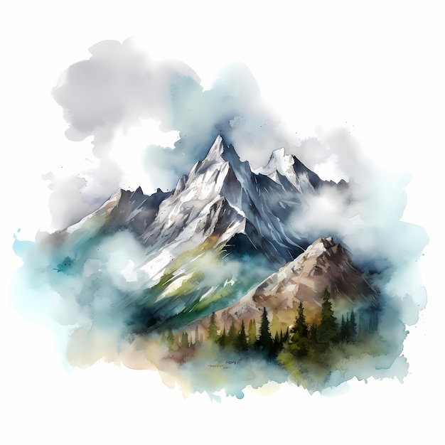 rocks and mountain tops isolated illustrations Watercolor mountain Generative ai