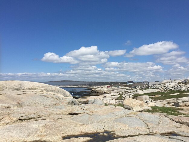 Фото Скалы на берегу на фоне голубого неба