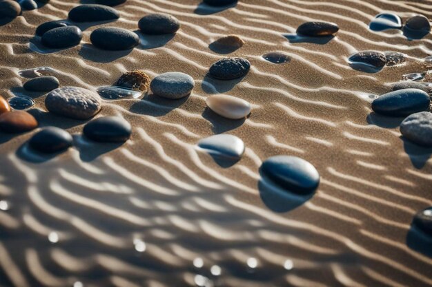 rocks on the sand with stones in the water