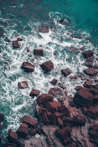 해안의 바다에 있는 바위