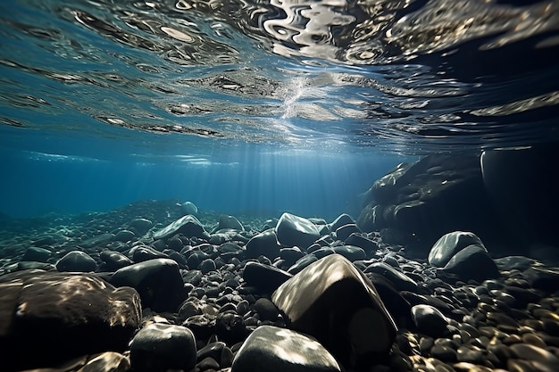 Rocks in the sea an underwater scene view