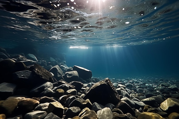 Скалы в море: вид на подводную сцену