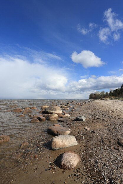 Rocks on shore against sky