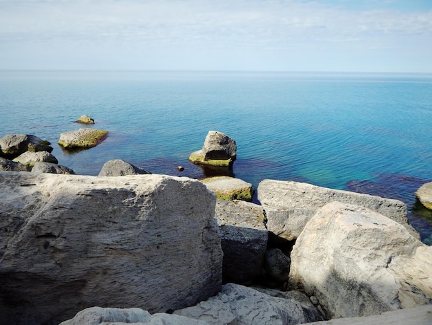 Rocks on the shore of the Caspian Sea Kazakhstan Mangistau region 16 July 2019 year