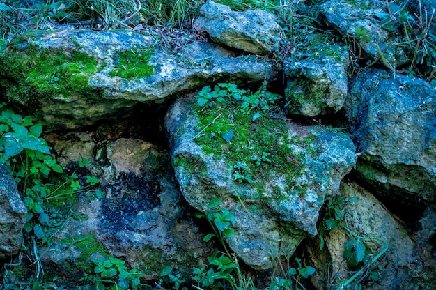 Rocks stacked in the countryside