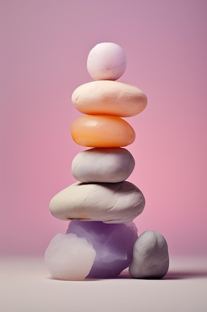 Rocks and stones over pink background generative ai