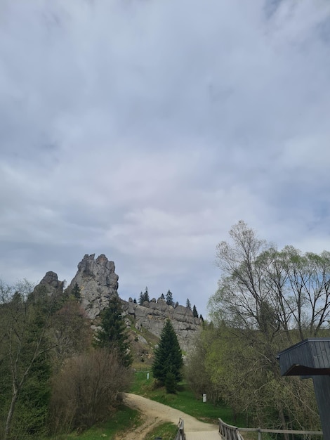 The rocks at the top of the mountain are visible.