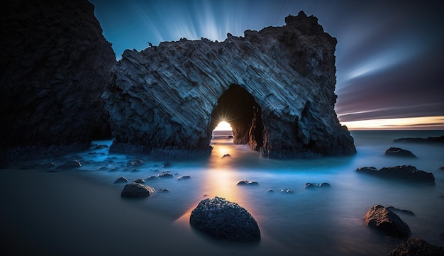 Rocks on the water magical landscape at sunset