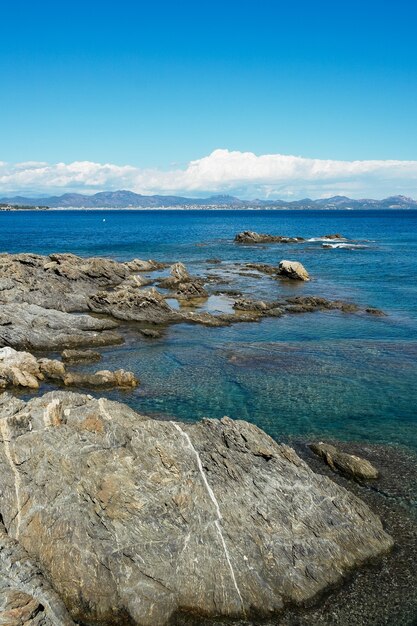 Rocks and water in mediterranean sea on French Riviera