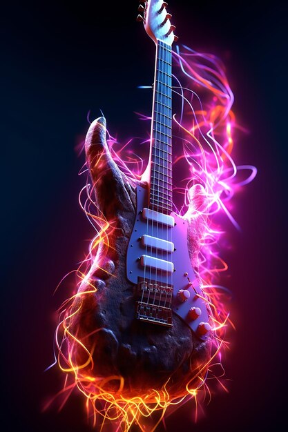 Foto rockstar guitar neon fiammeggia sfondo scuro