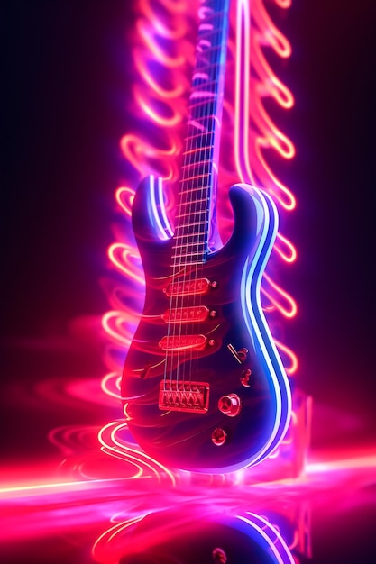 ロックスター ギターのネオンの炎の暗い背景