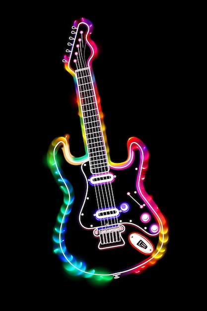Rockstar Guitar neon vlammen donkere achtergrond