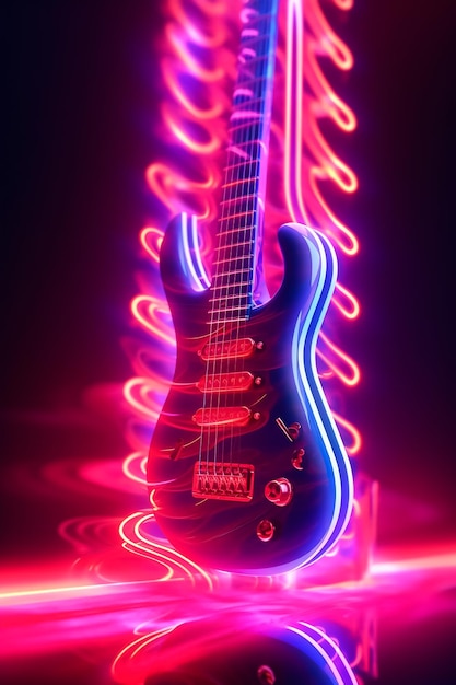 Rockstar Guitar neon vlammen donkere achtergrond