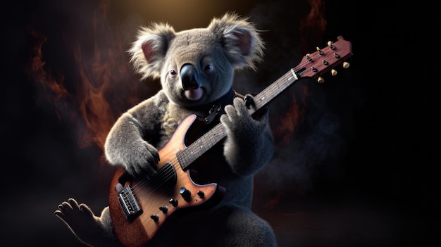 A rockstar koala with a guitar