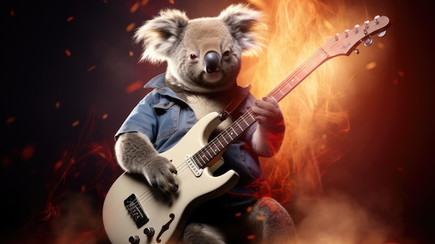 A rockstar koala with a guitar