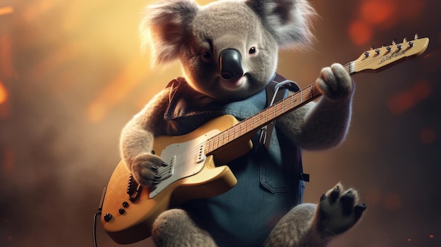 A rockstar koala with a guitar