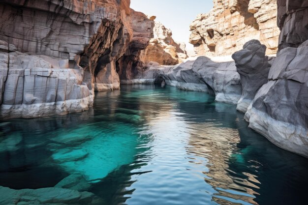 A rocky basin filled with turquoise water