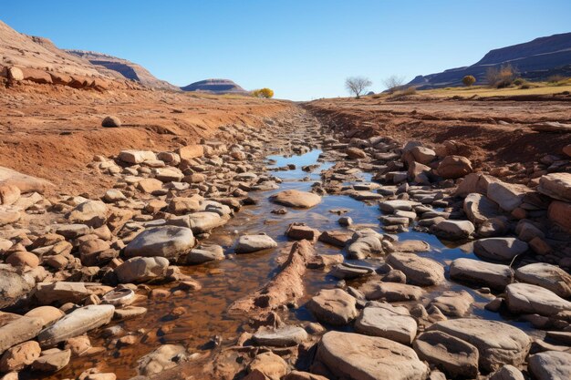 Rocky bed exposed in arid landscape generative IA