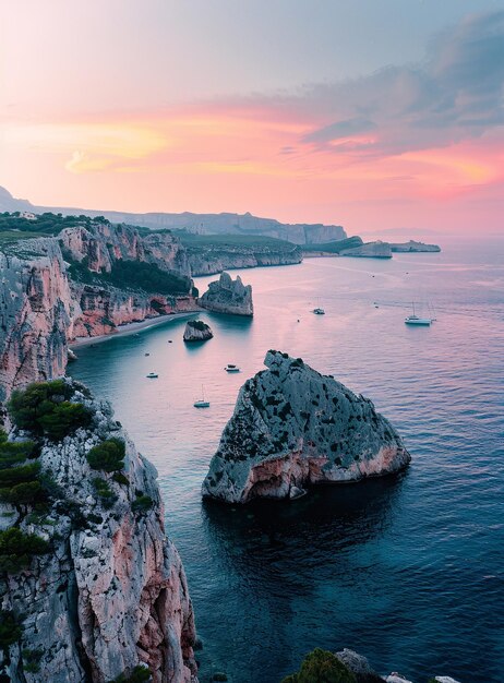 a rocky cliffs and a beach